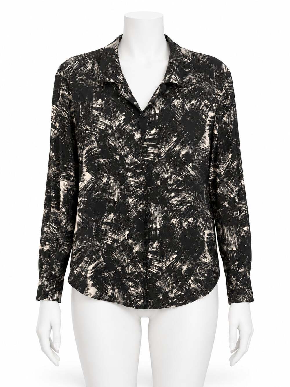 Sandro Paris Black Abstract Brushstroke Long Sleeve Button-Down Shirt Size S